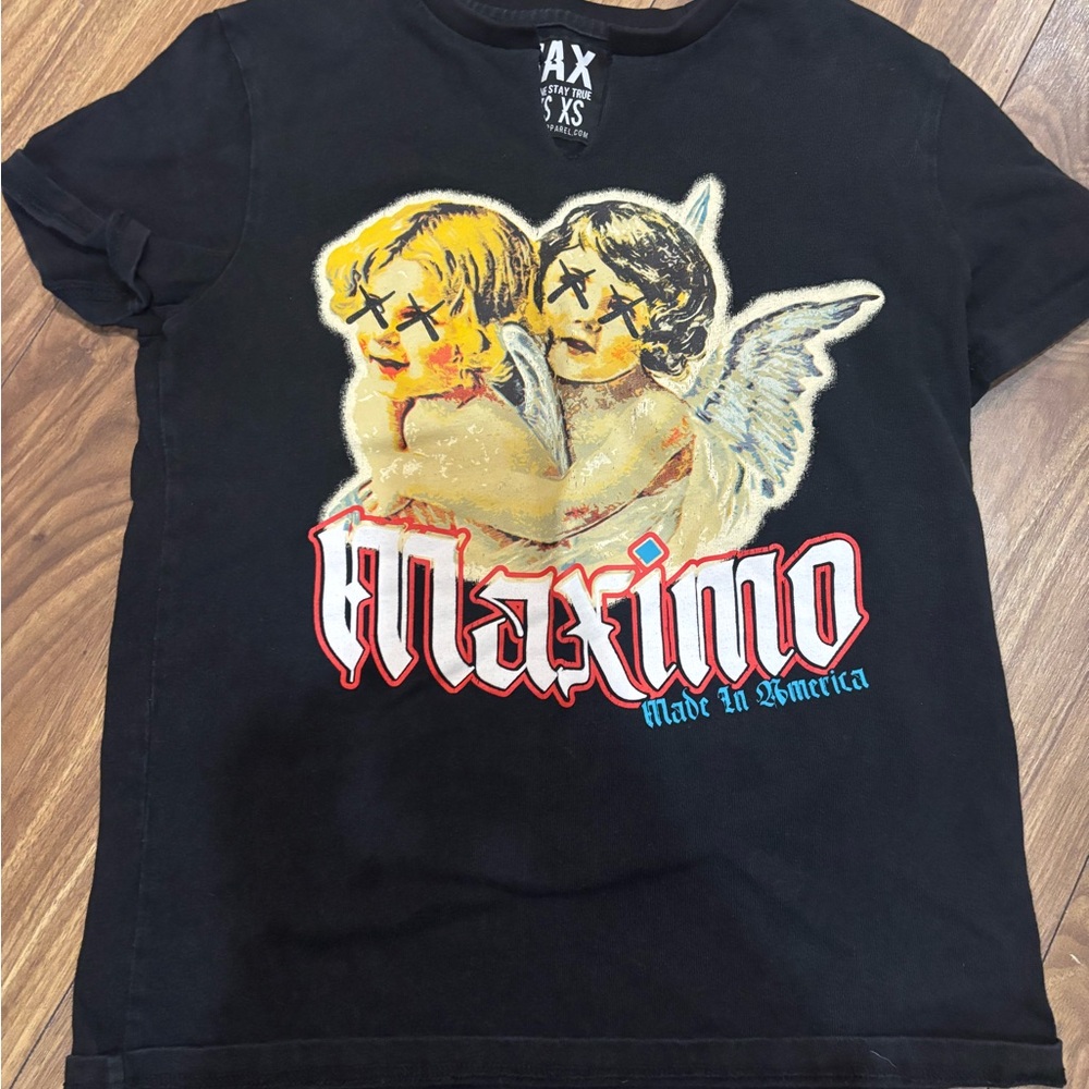 Maximos Black Kids T-Shirt with Angel Graphic‎
